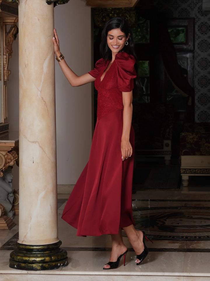 Francis Lace Midi Dress Red