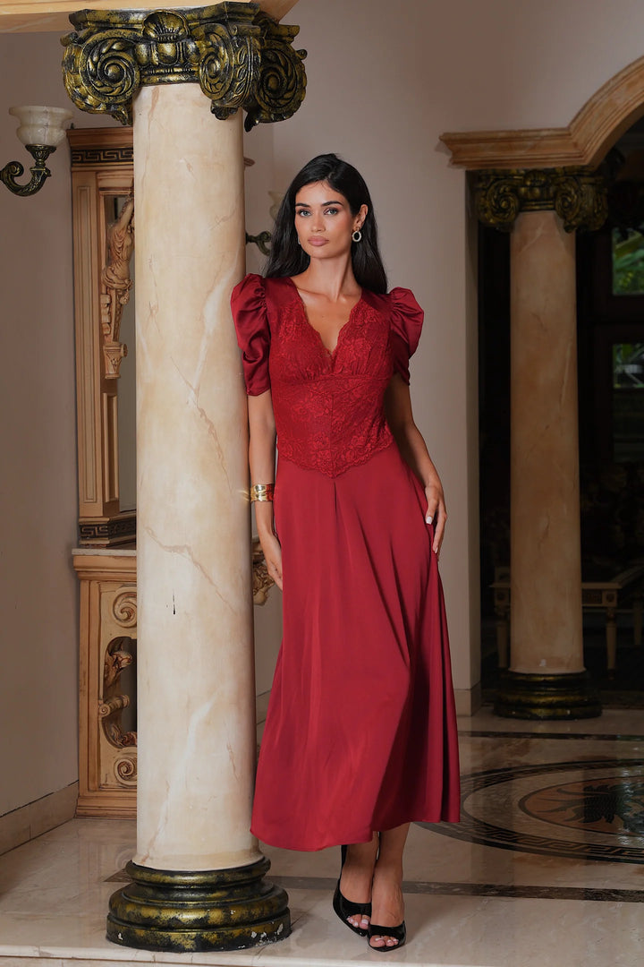 Francis Lace Midi Dress Red