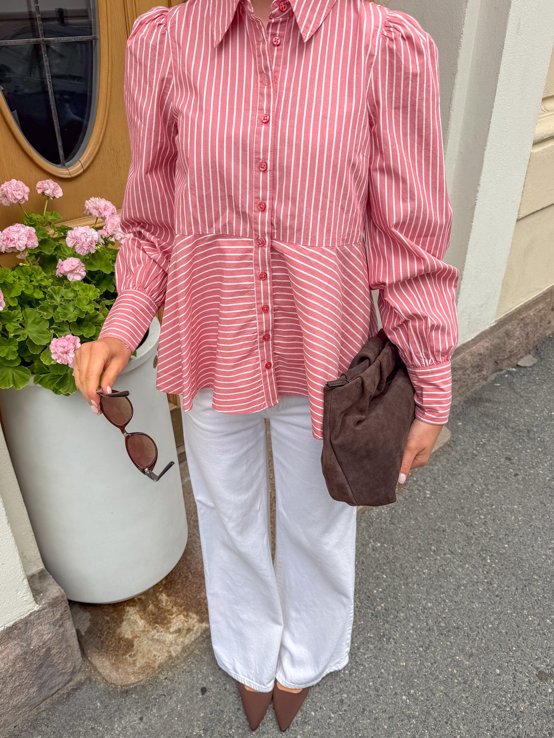 Poplin Peplum Blouse White Stripes