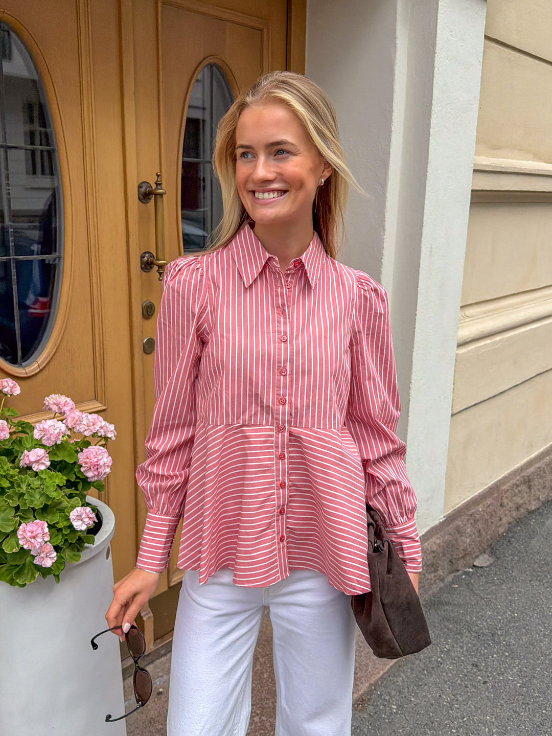 Poplin Peplum Blouse White Stripes