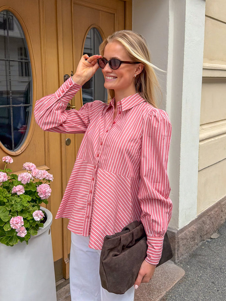 Poplin Peplum Blouse White Stripes