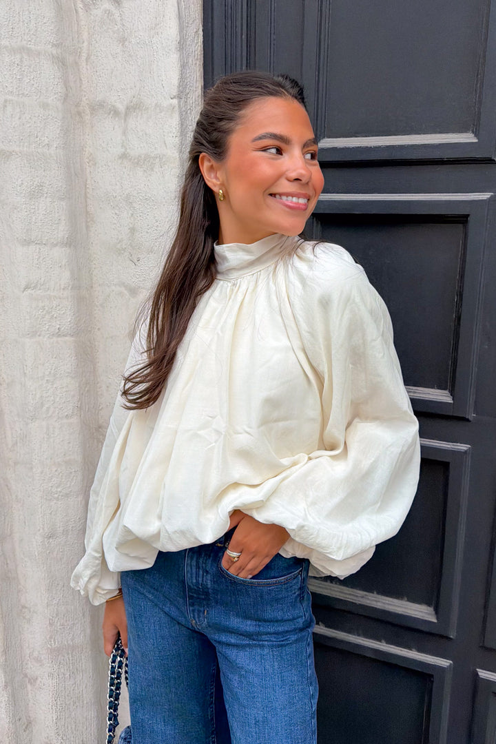 Silk Tie Back Shirt Ecru