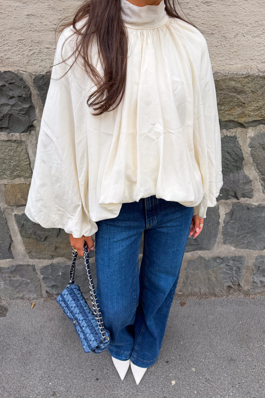 Silk Tie Back Shirt Ecru