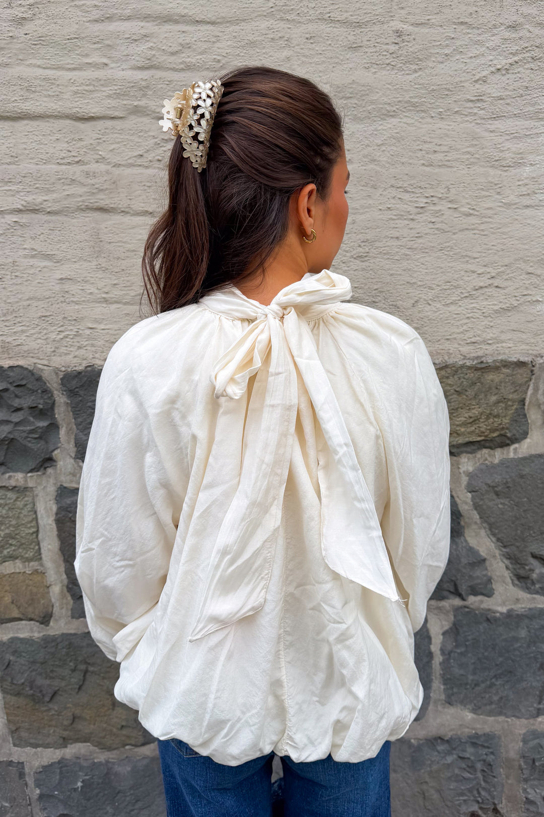 Silk Tie Back Shirt Ecru