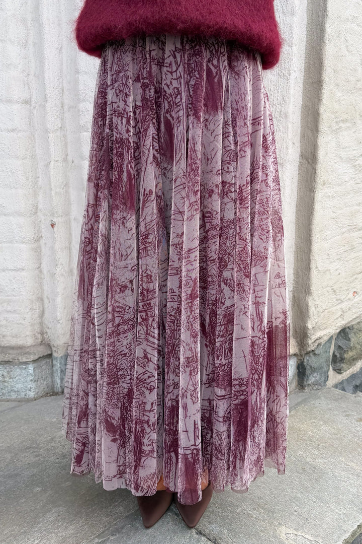 Tyll Print Midi Skirt Bordeaux