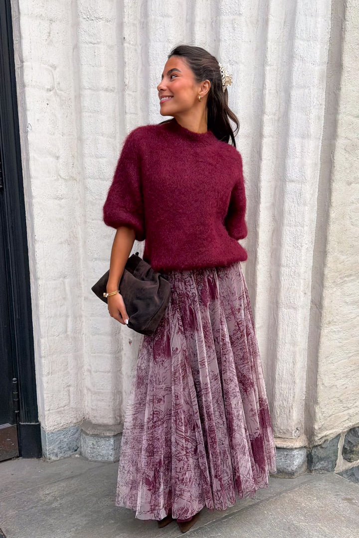 Tyll Print Midi Skirt Bordeaux