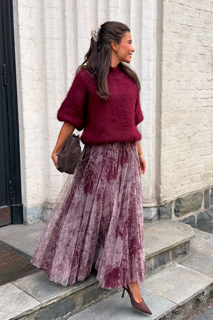 Tyll Print Midi Skirt Bordeaux