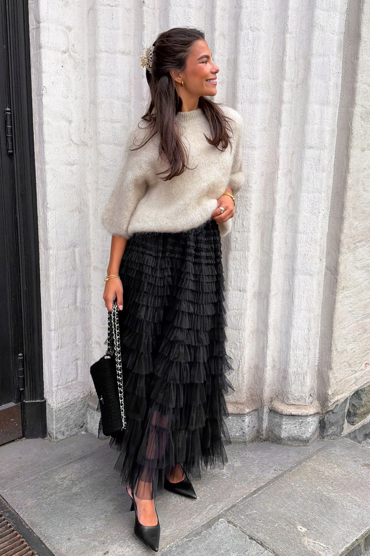 Frill Midi Skirt Black