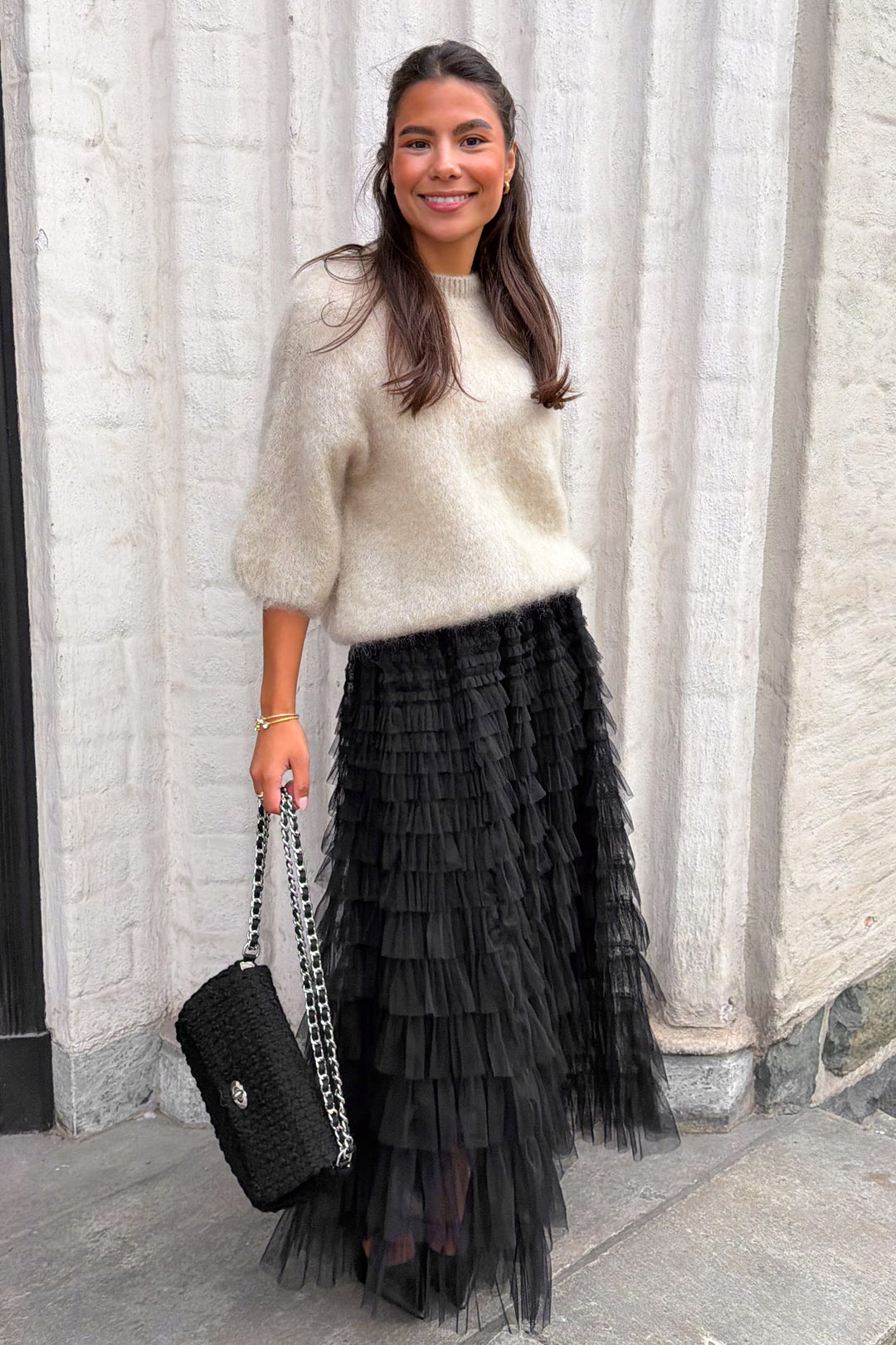 Frill Midi Skirt Black