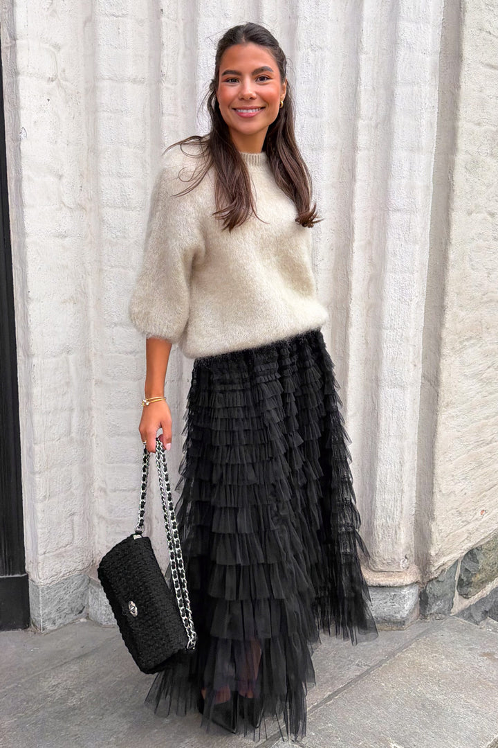 Frill Midi Skirt Black