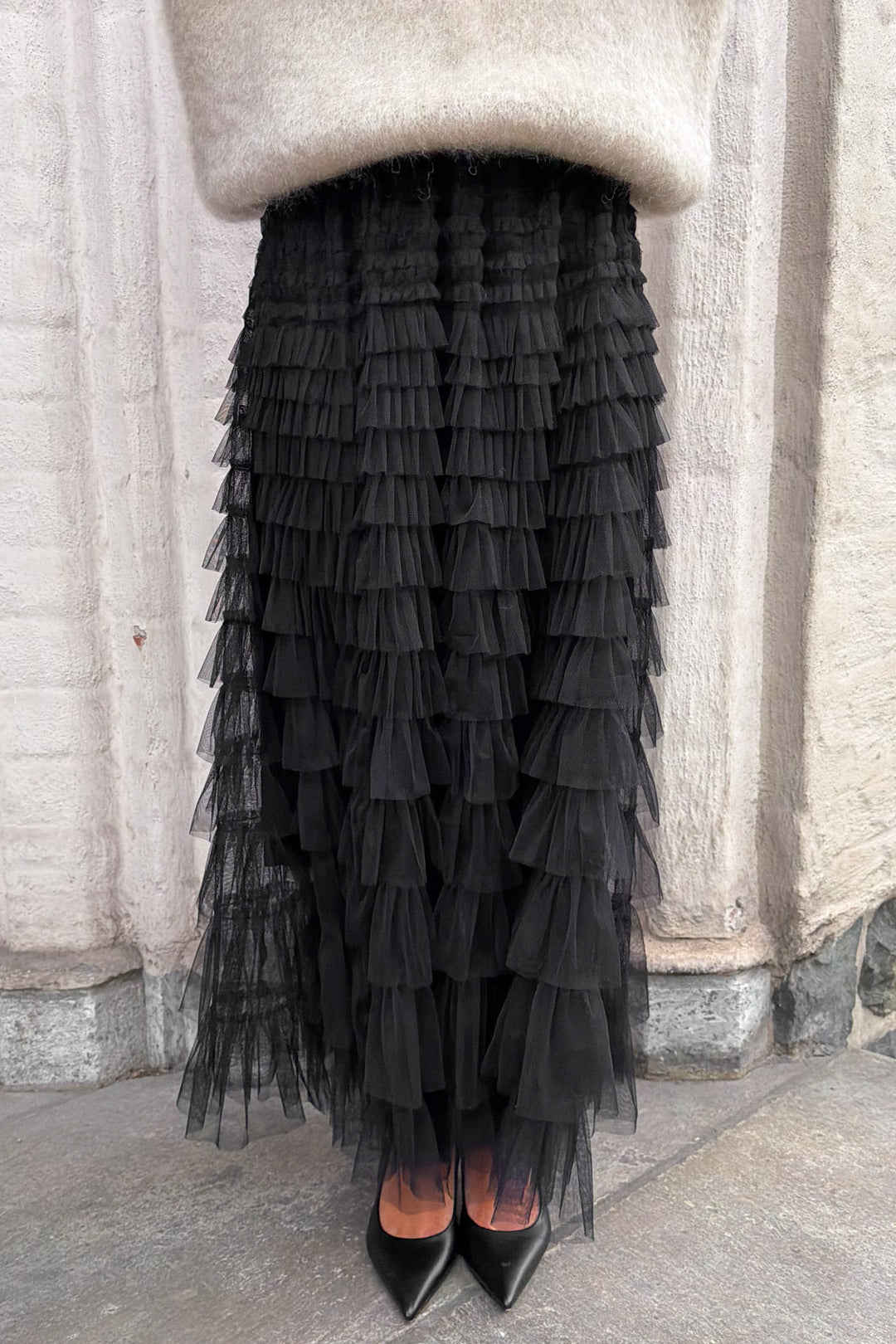 Frill Midi Skirt Black