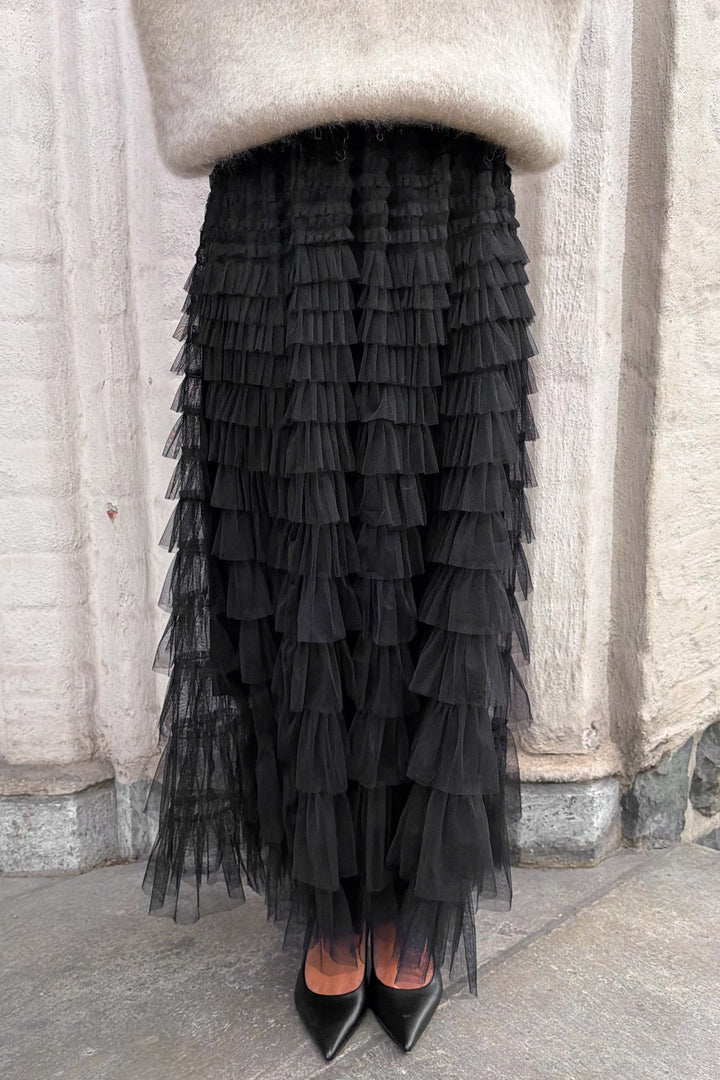 Frill Midi Skirt Black