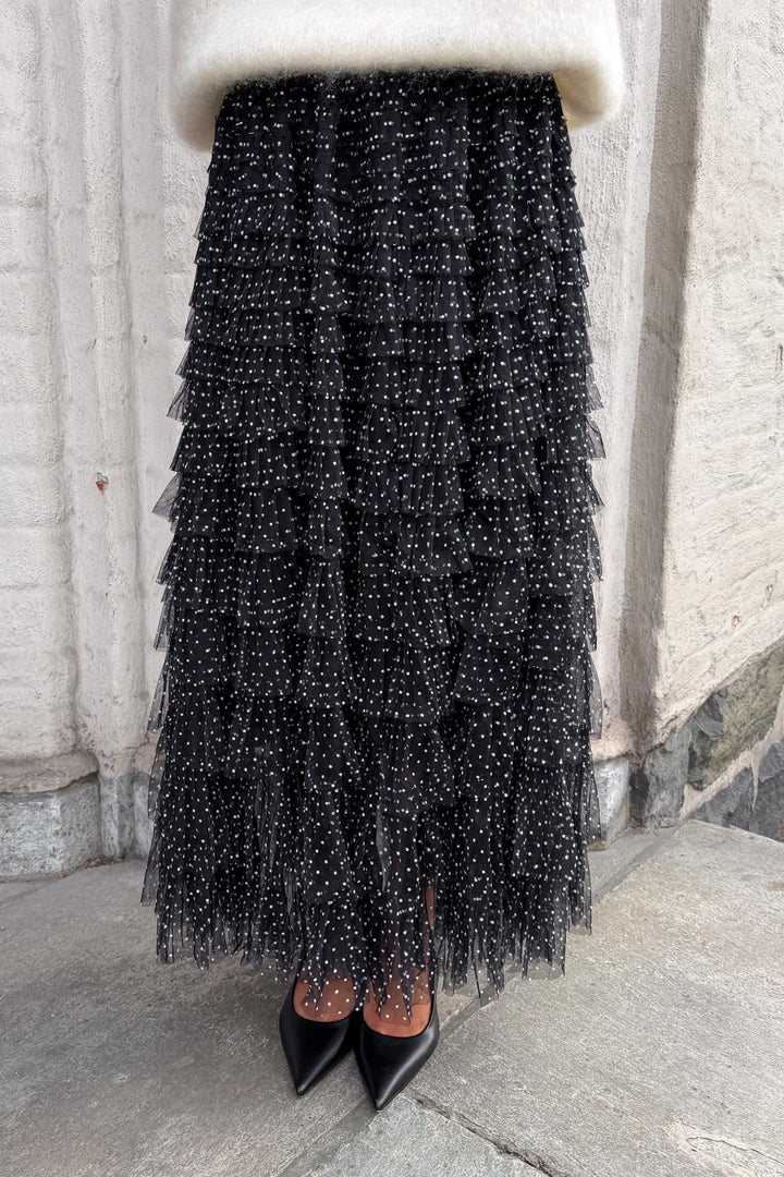 Polka Dot Midi Skirt Black