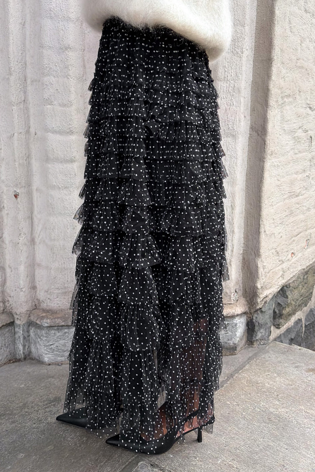 Polka Dot Midi Skirt Black