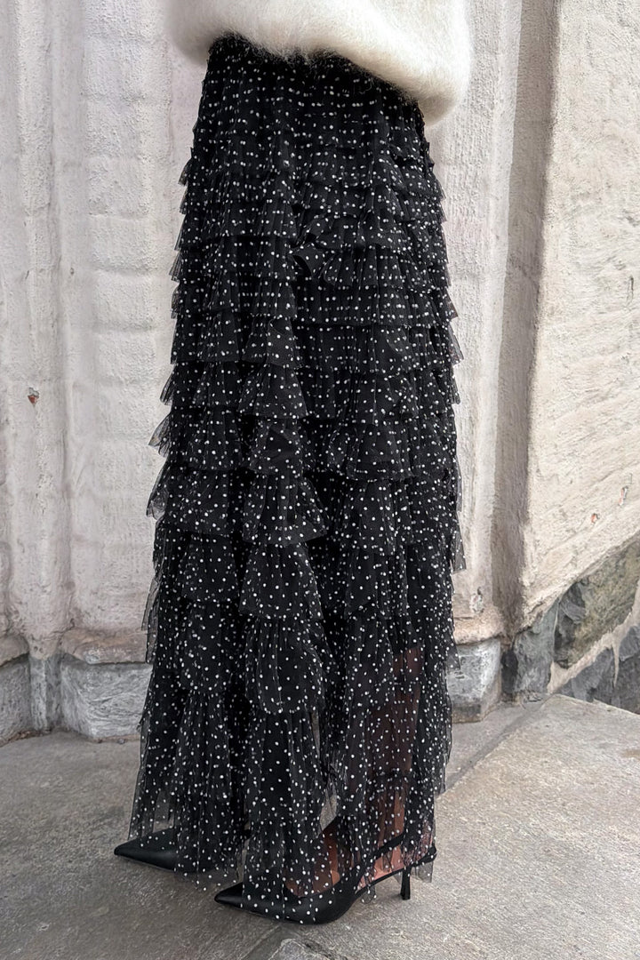 Polka Dot Midi Skirt Black