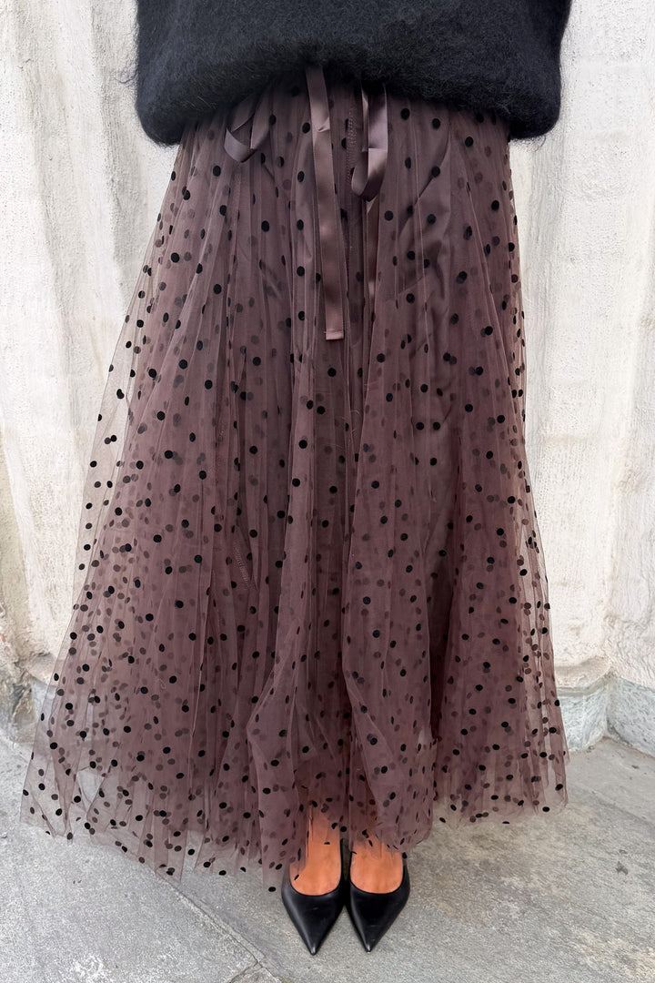 Polka Dot Midi Skirt Choco