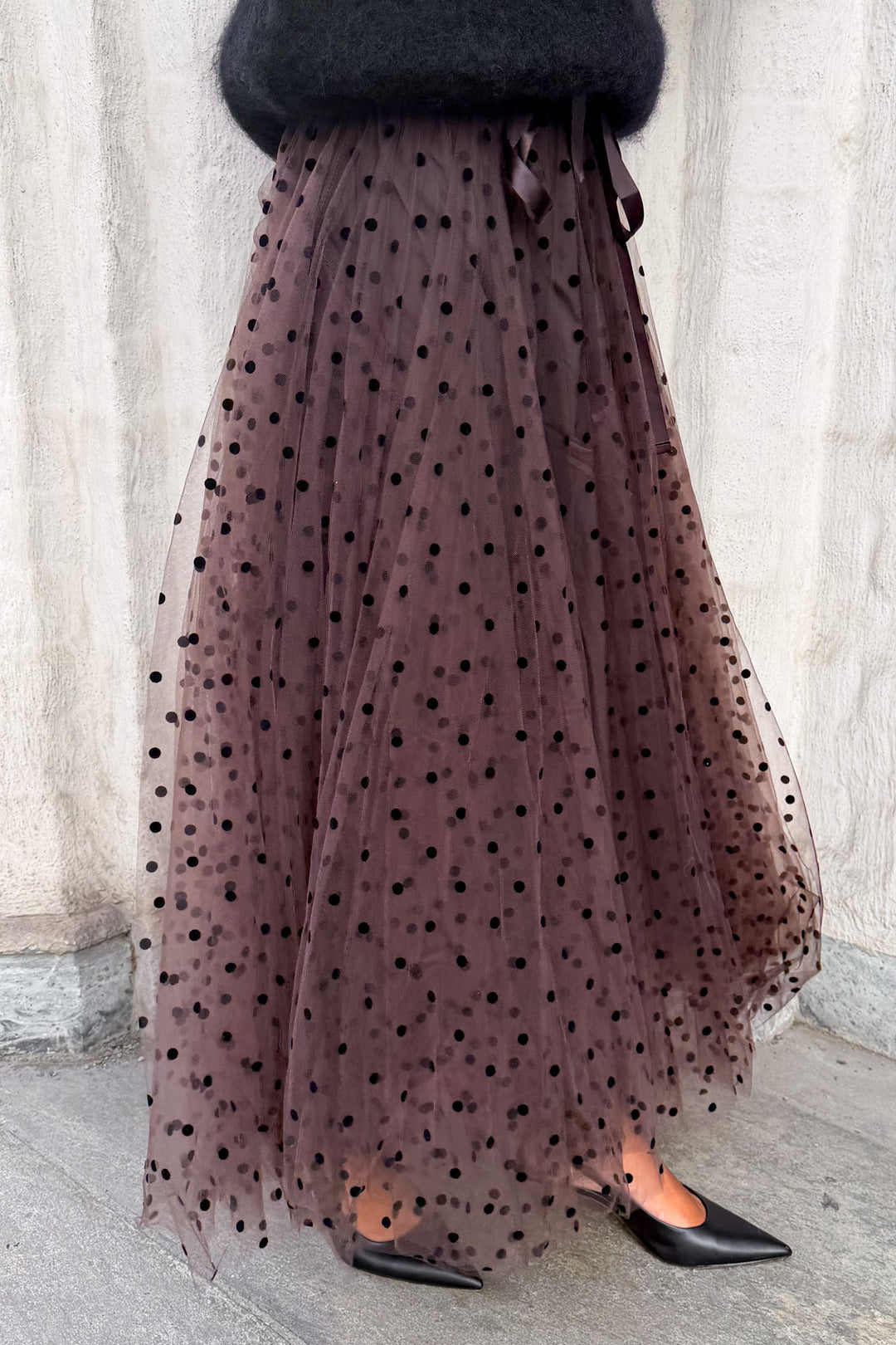 Polka Dot Midi Skirt Choco