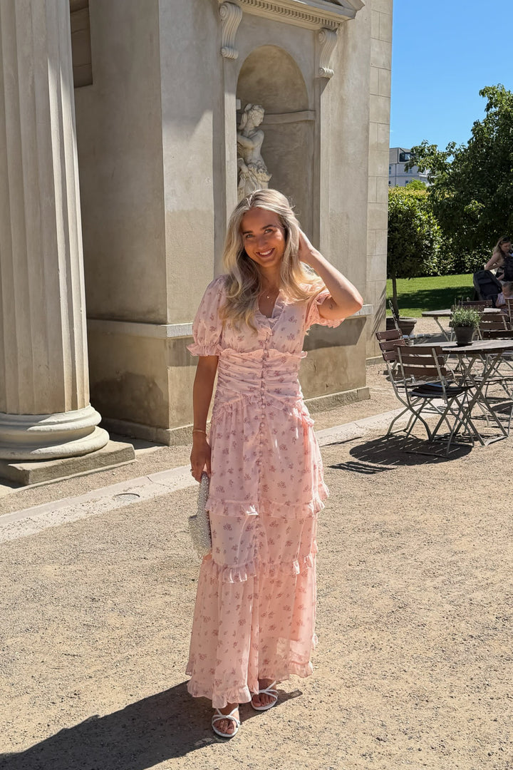 Ariel Long Dress Pink Flower Print