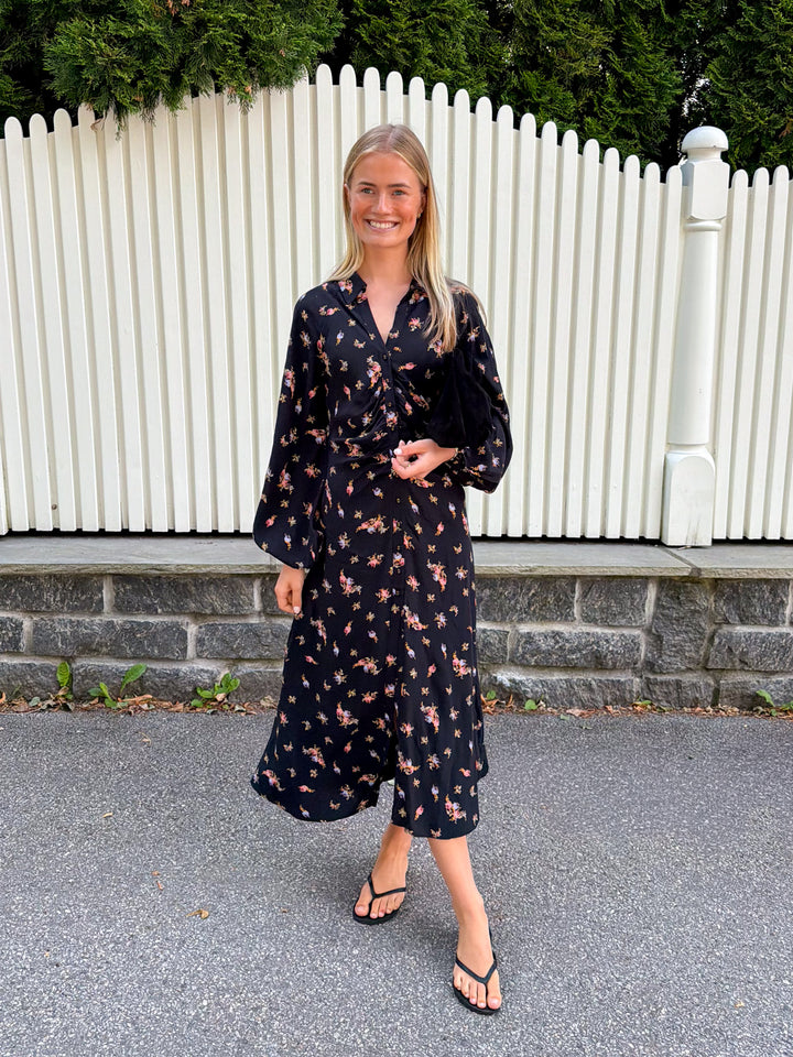 Viscose Button-Down Dress Midnight Flowers