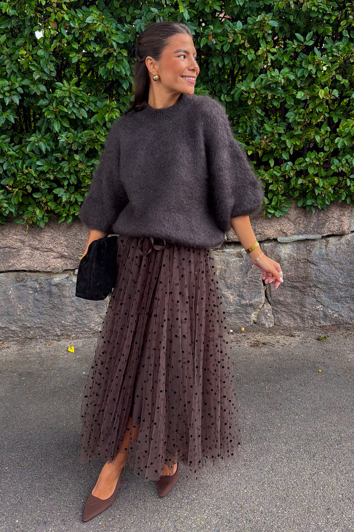 Polka Dot Midi Skirt Choco