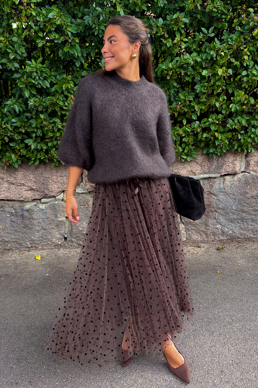 Polka Dot Midi Skirt Choco
