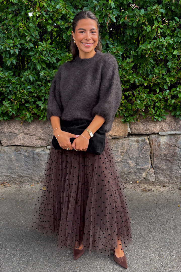 Polka Dot Midi Skirt Choco