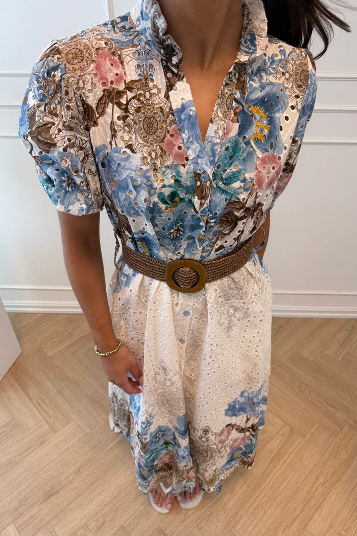 Broderie Anglaise Midi Dress Blue