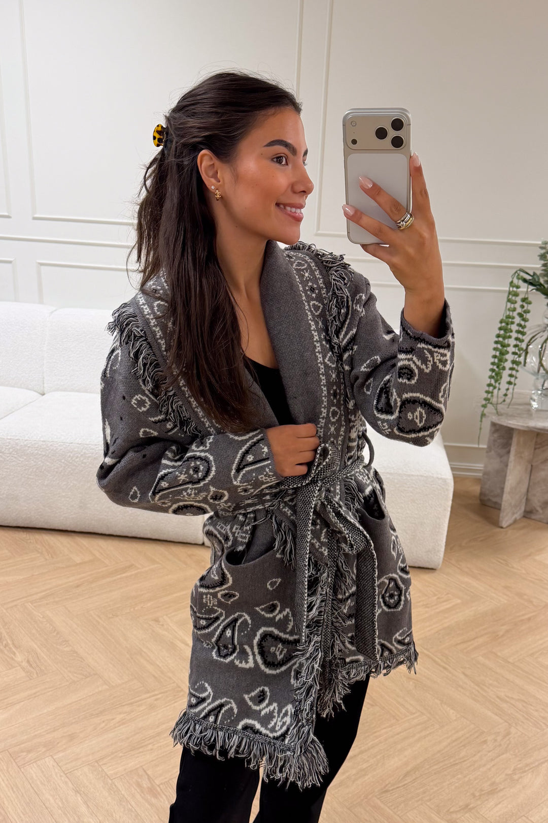 Paisley Frill Cardigan Grey
