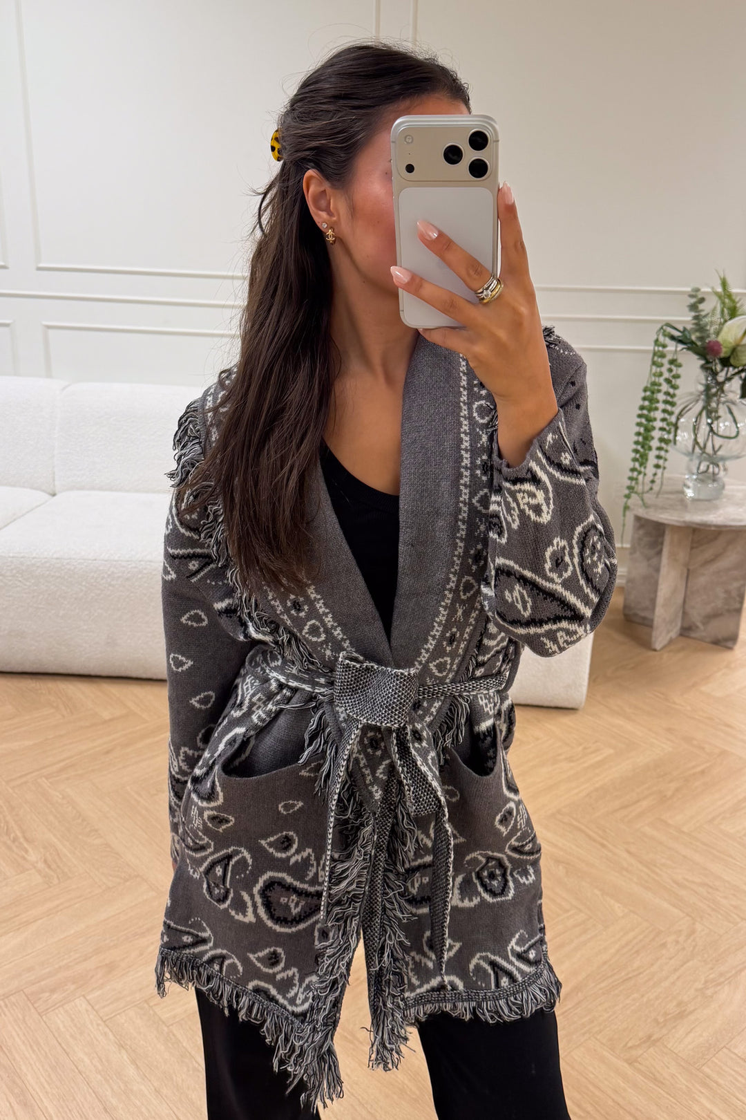 Paisley Frill Cardigan Grey