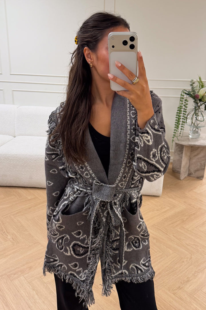Paisley Frill Cardigan Grey