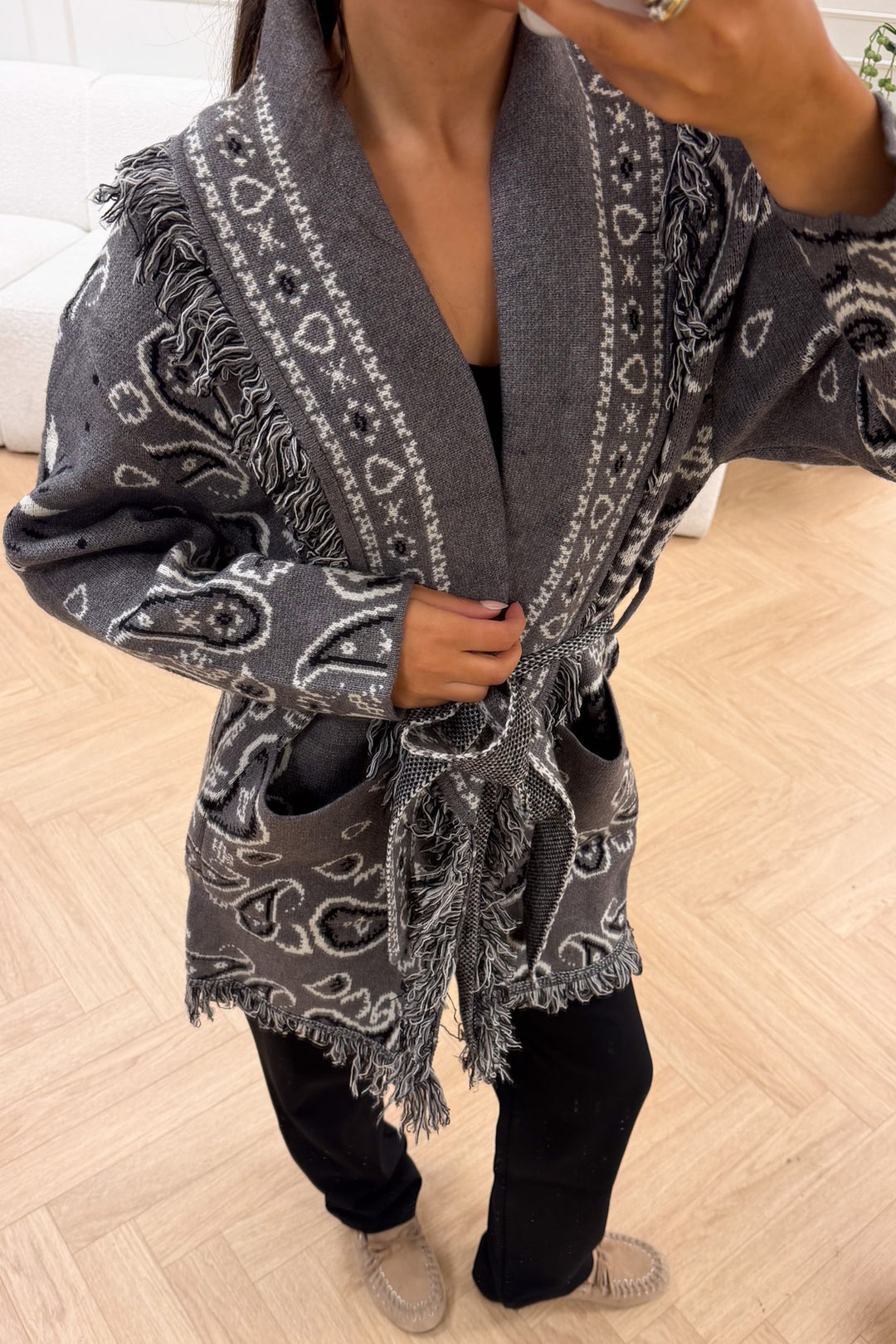 Paisley Frill Cardigan Grey