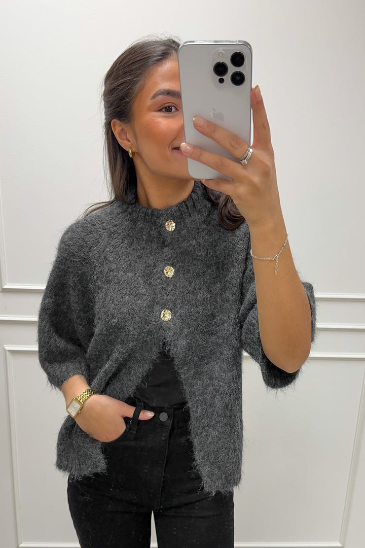 Benuta Fluffy Knit Cardigan Antracit Melange
