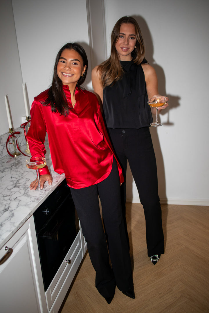 Veda Drapy Satin Top Black