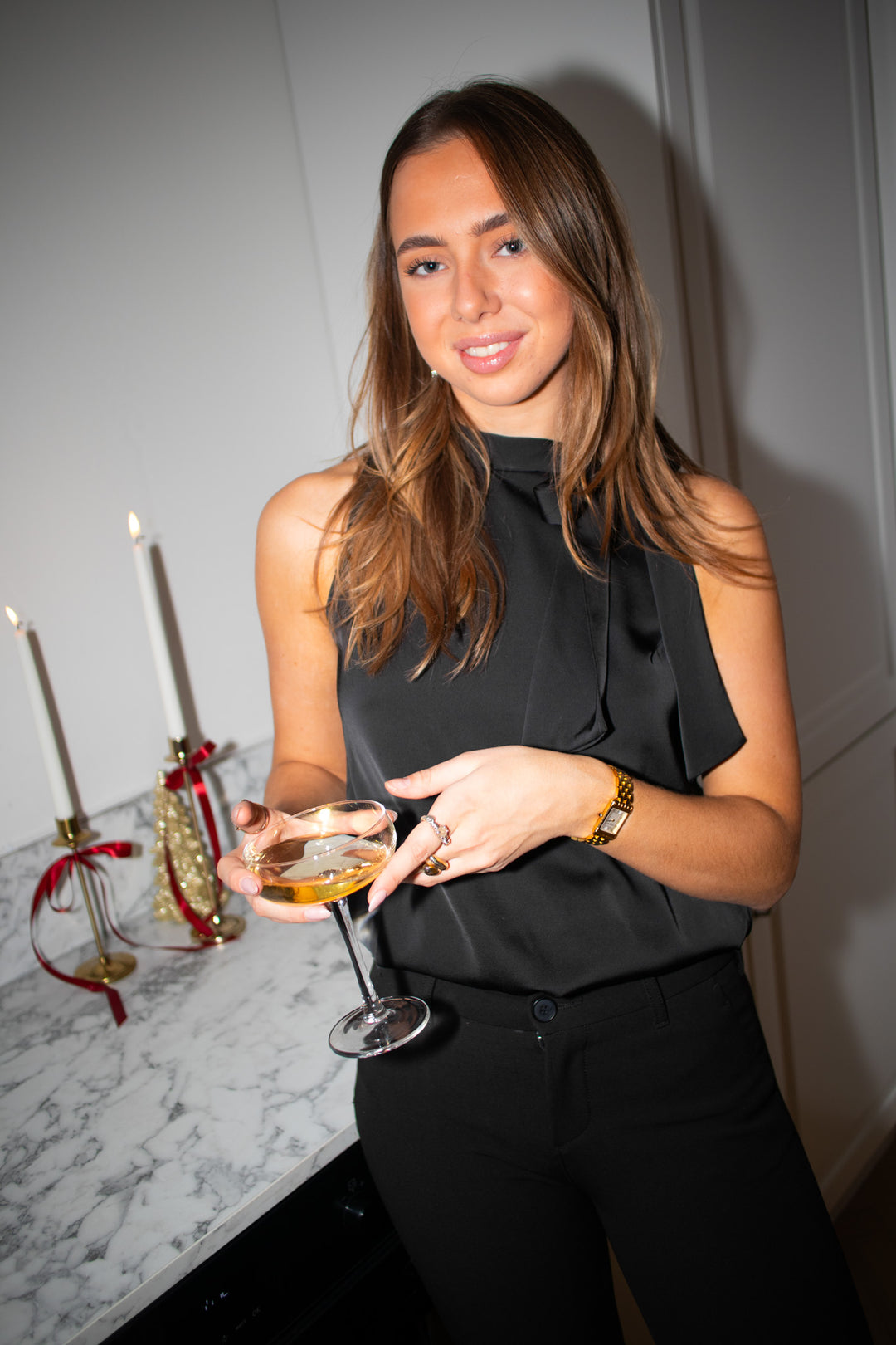 Veda Drapy Satin Top Black