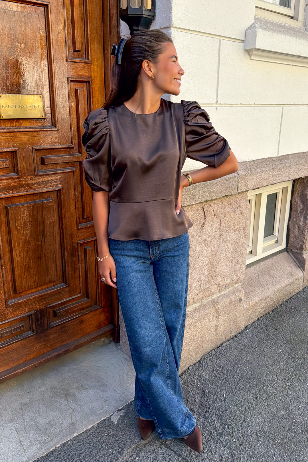 Benua Heavy Sateen Blouse Dark Brown
