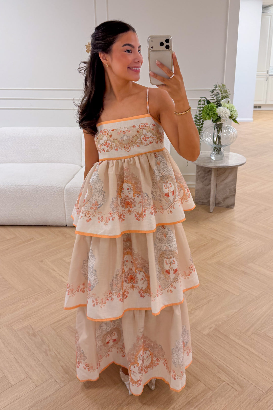 Ines Midi Strap Dress Beige