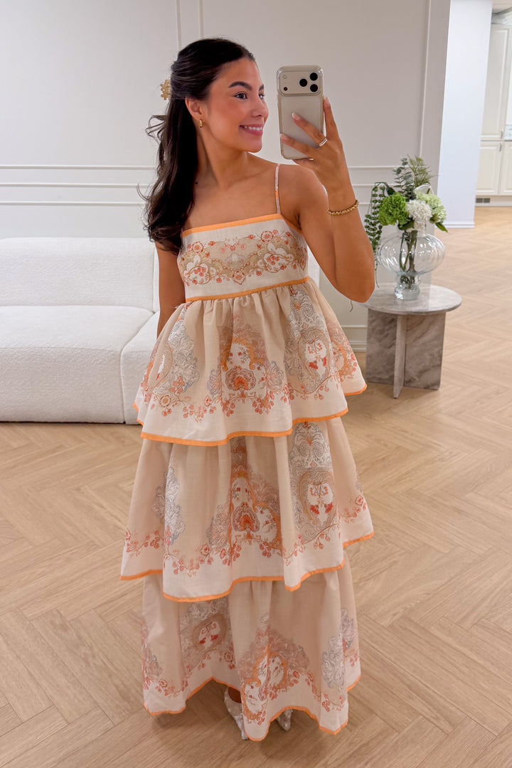 Ines Midi Strap Dress Beige