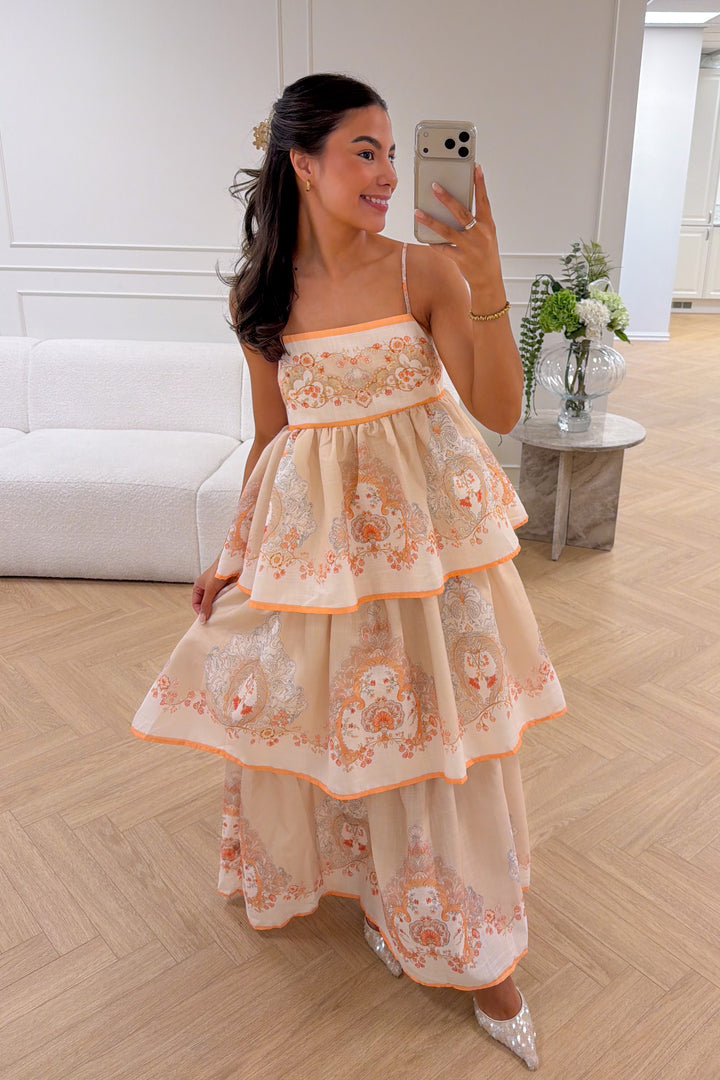 Ines Midi Strap Dress Beige