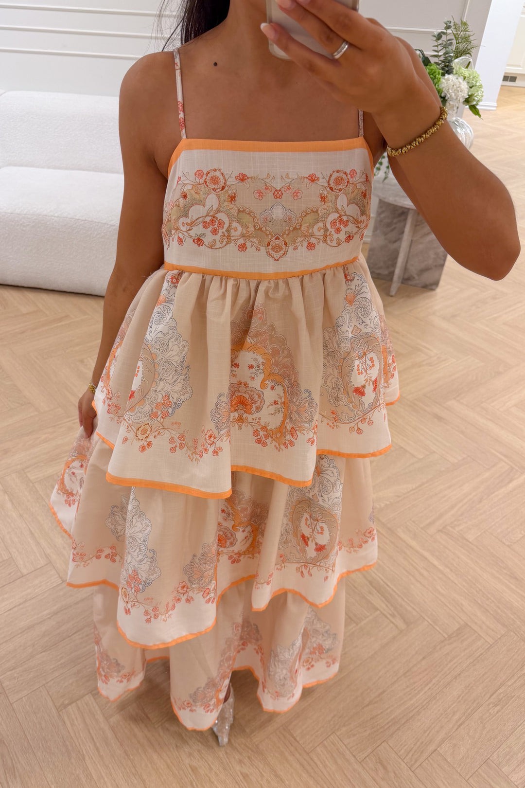 Ines Midi Strap Dress Beige