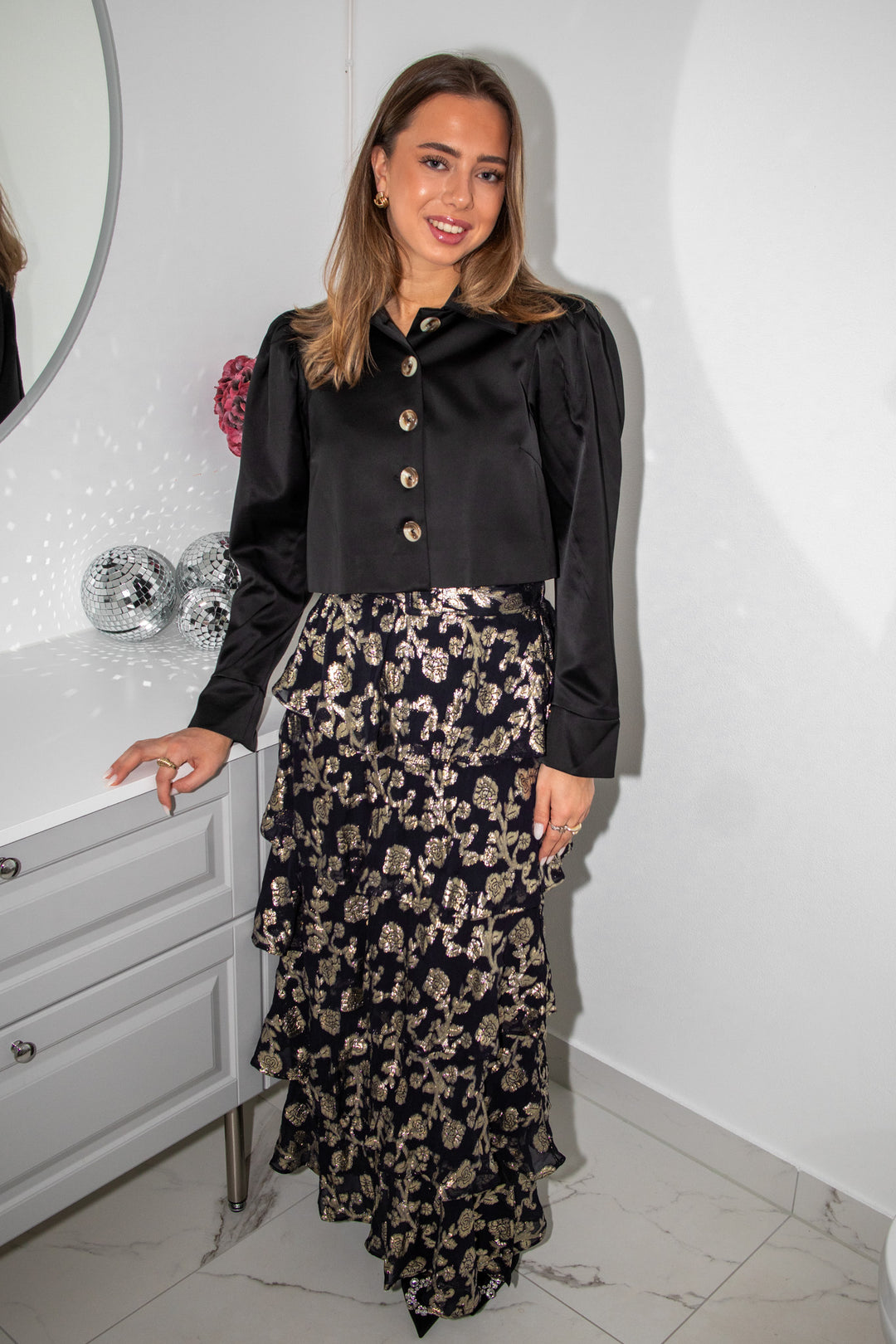 Tailored Satin Cropped Jacket Black