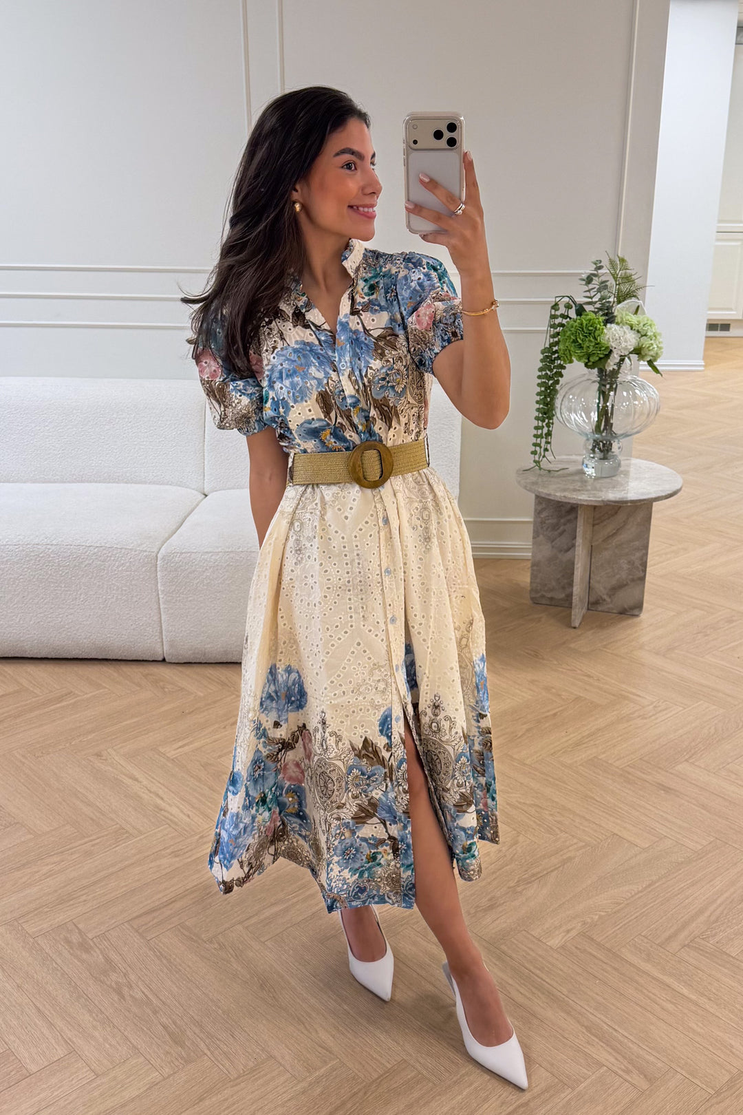 Broderie Anglaise Midi Dress Blue