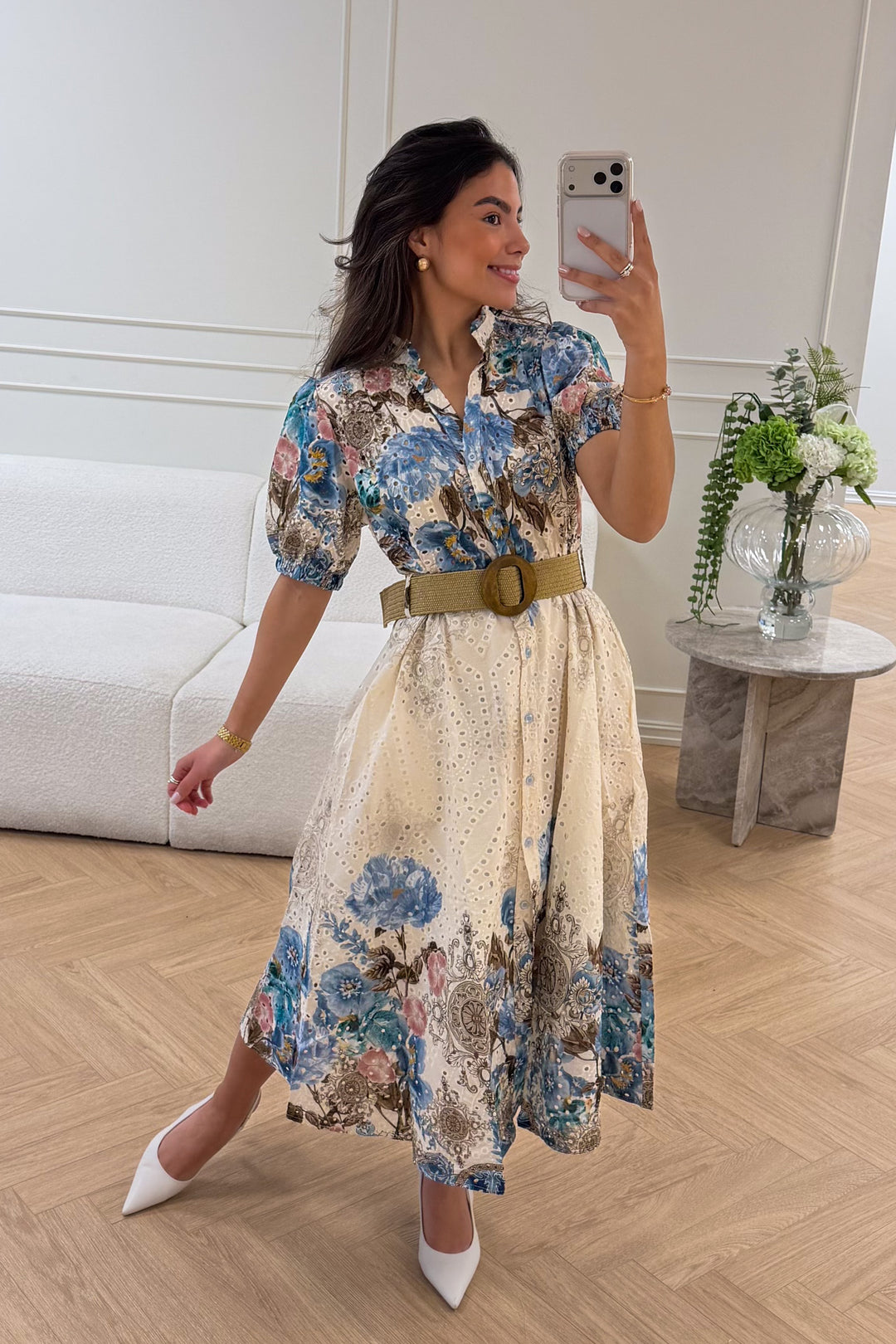 Broderie Anglaise Midi Dress Blue