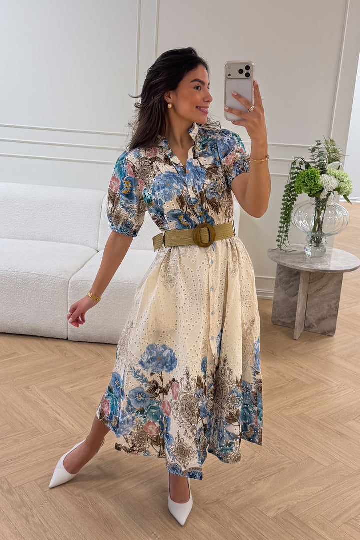 Broderie Anglaise Midi Dress Blue