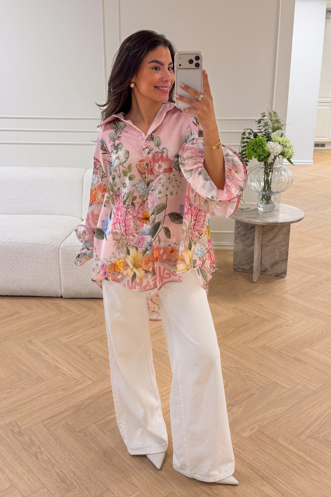 Spring Ruffle Blouse Rose Flower