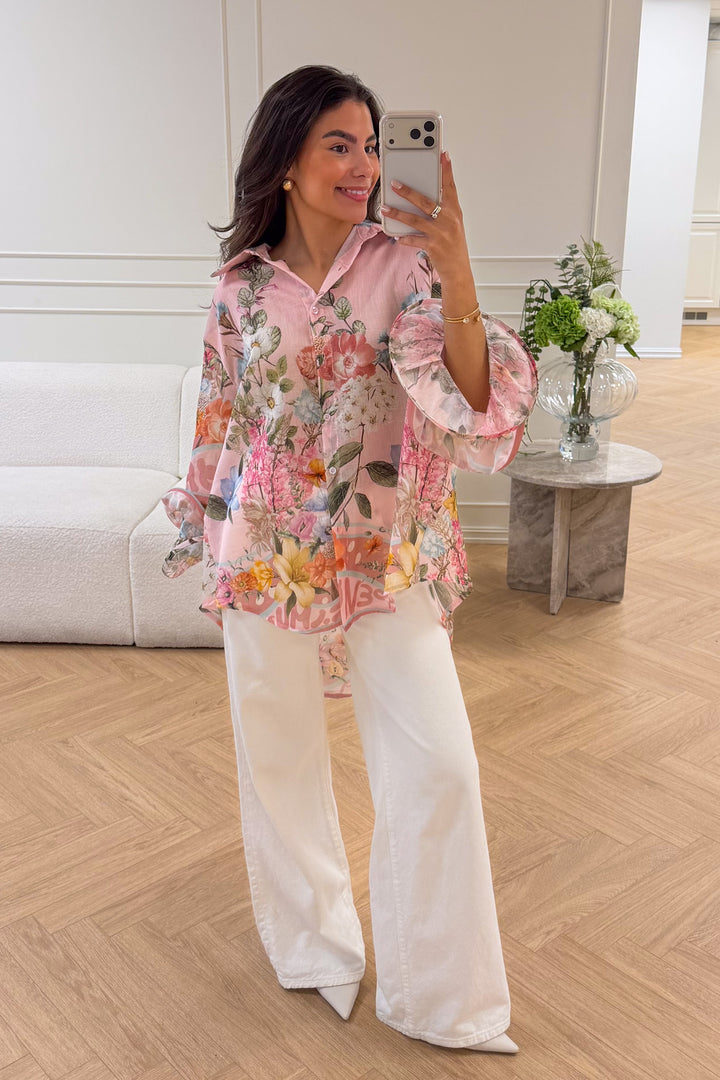 Spring Ruffle Blouse Rose Flower