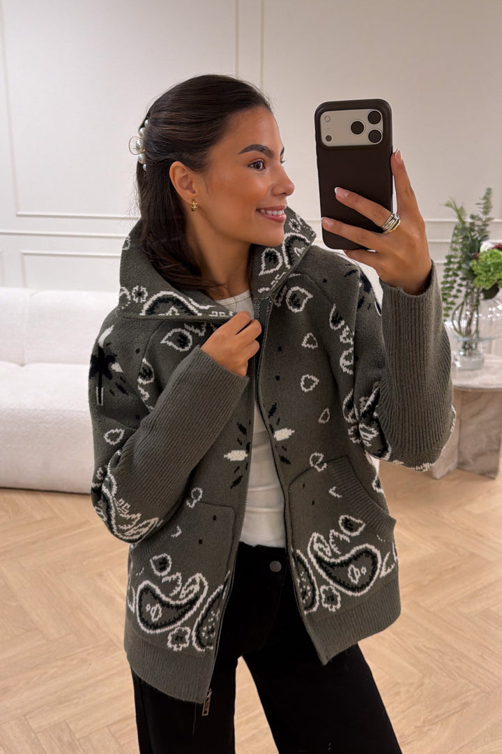 Paisley Jacket Zip Green