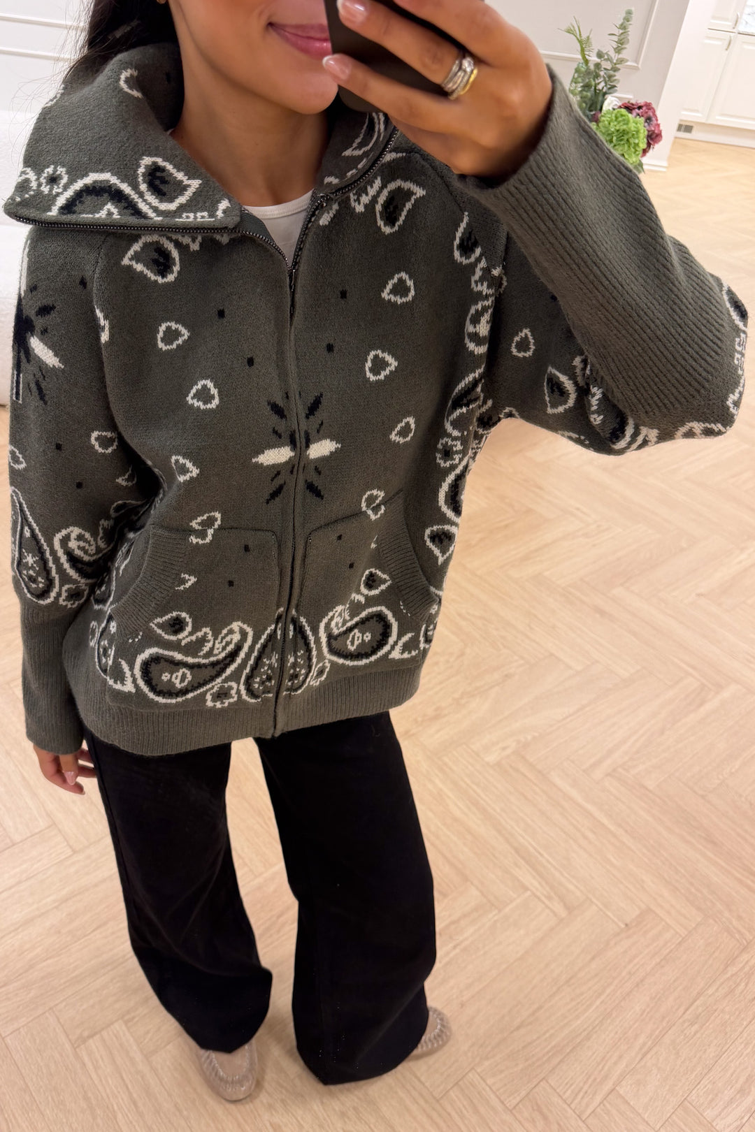 Paisley Jacket Zip Green