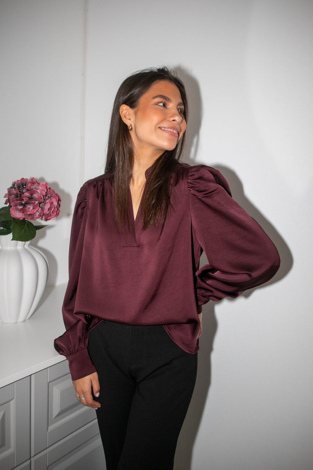 Rosslyn Heavy Sateen Blouse Burgundy