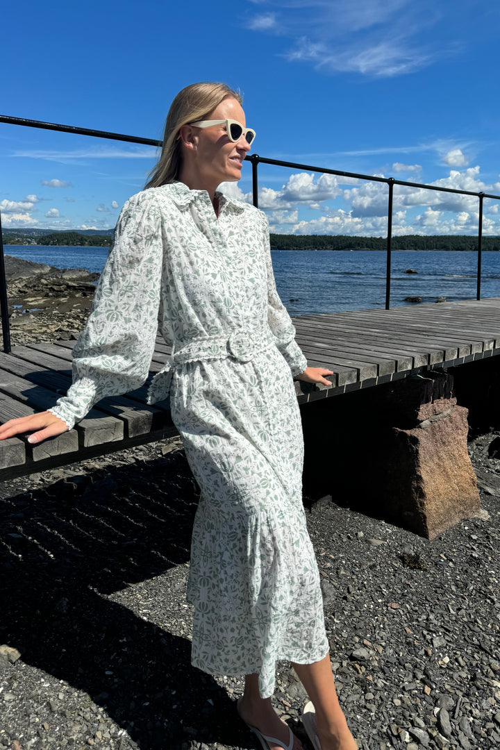 Yasvips Ls Long Shirt Dress Iceberg Green Vips Print