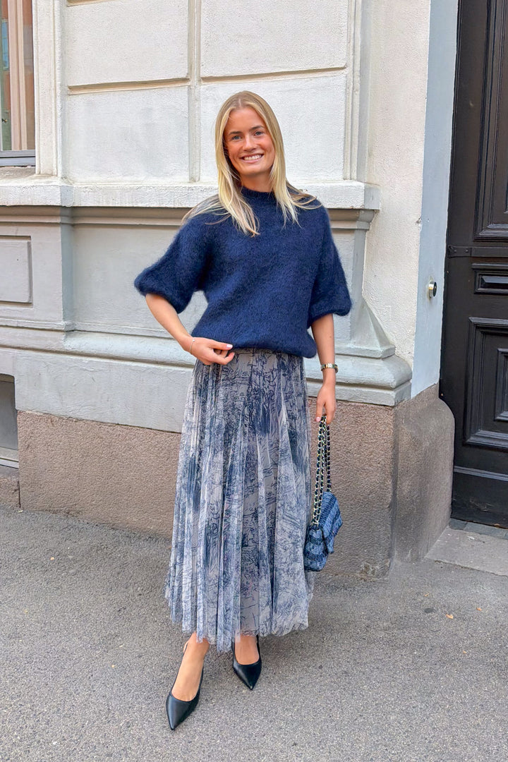 Tyll Print Midi Skirt Navy